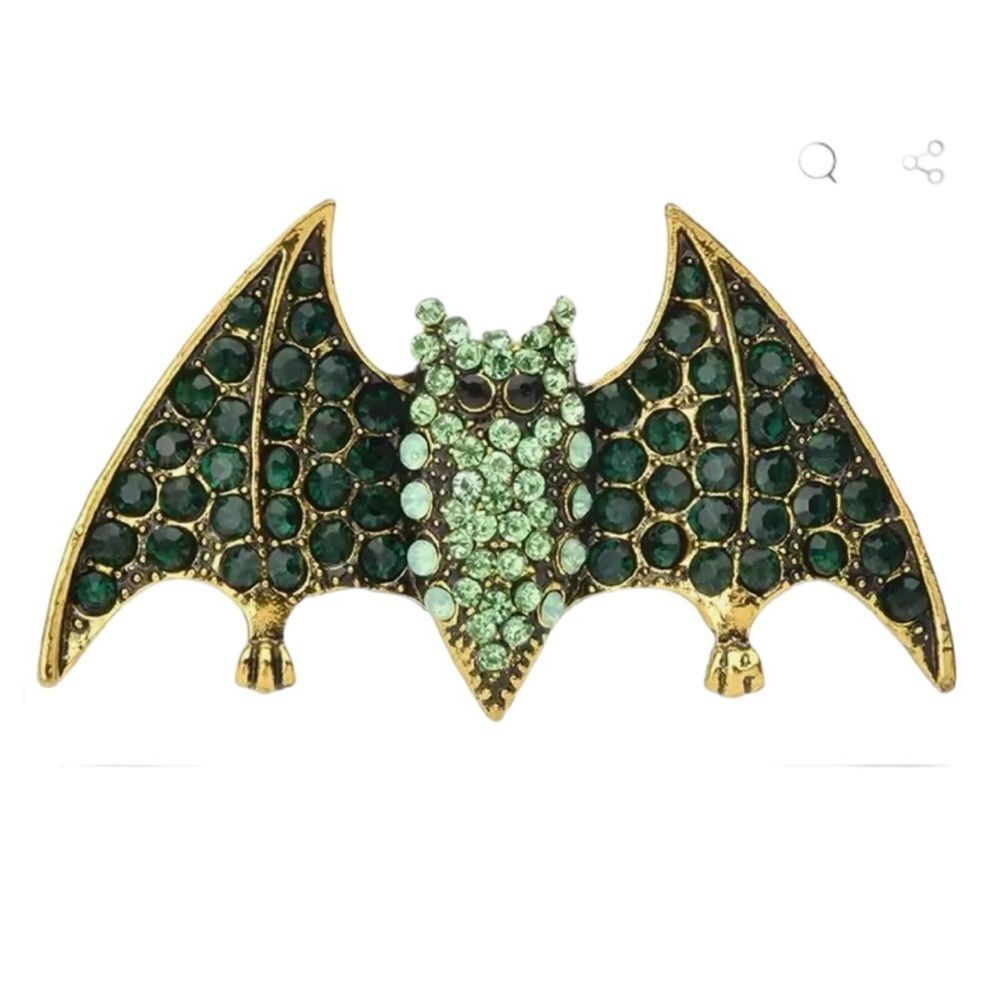 GREEN RHINESTONE BAT‎ BROOCH